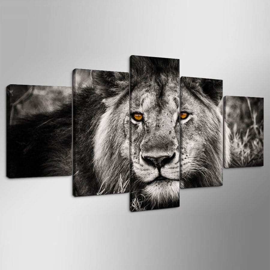 Framed 5 Panels - Lion