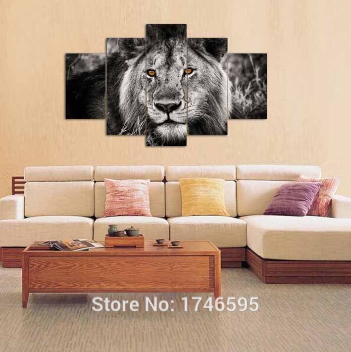Framed 5 Panels - Lion