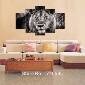 Framed 5 Panels - Lion