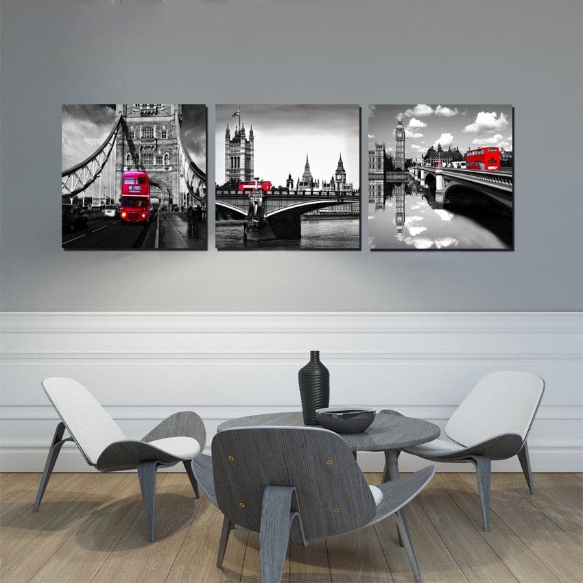 Pine Stretched  Framed 3 Panels - London City