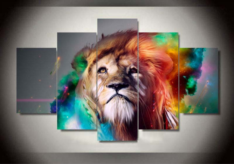 Framed 5 Panels - Lion