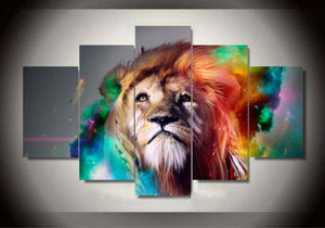Framed 5 Panels - Lion