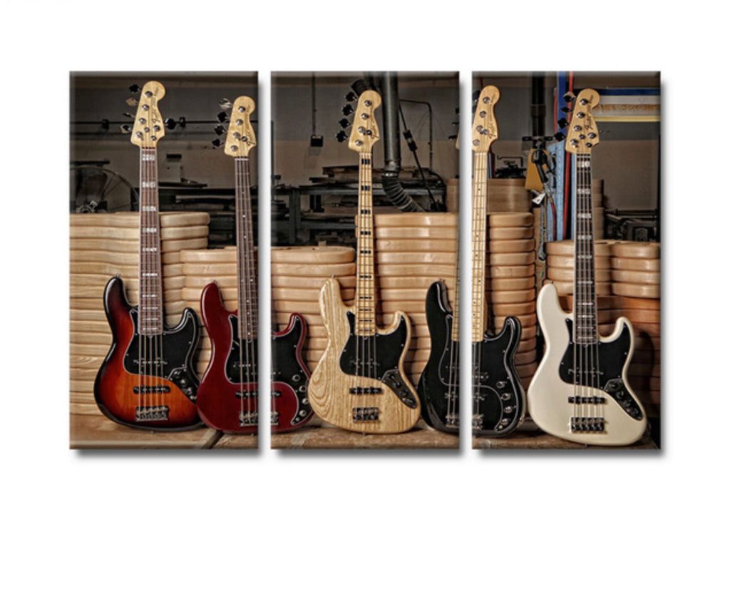 Pine Stretched  Framed 3 Panels - Guitars