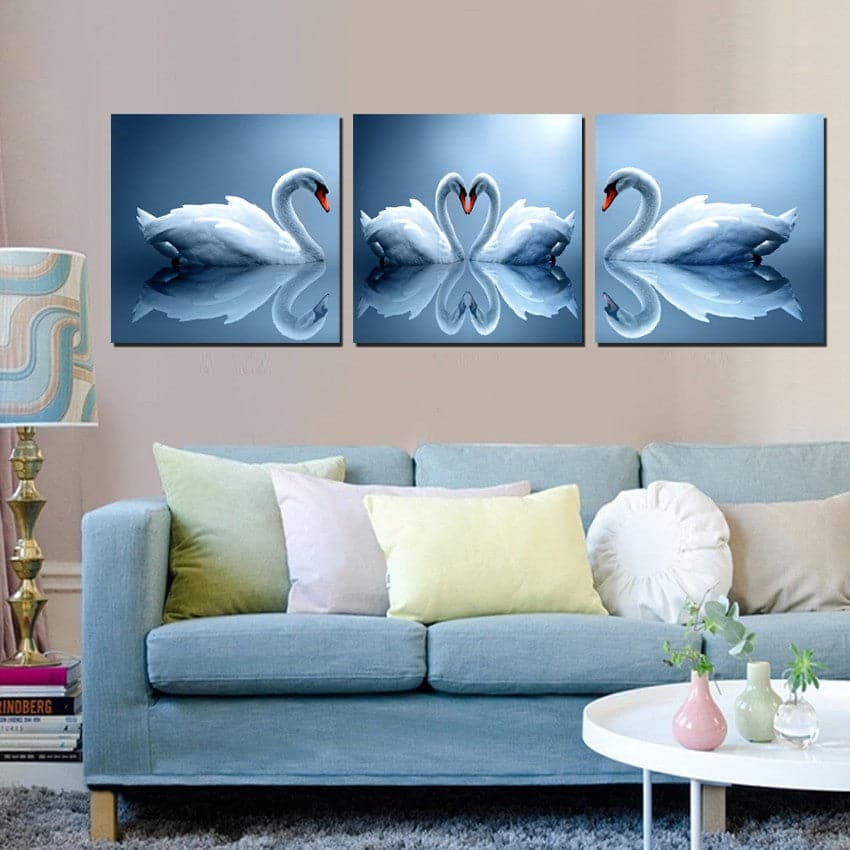 Pine Stretched  Framed 3 Panels - swans