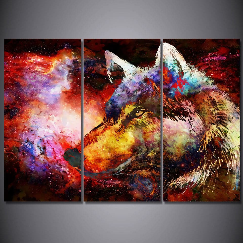 Pine Stretched  Framed 3 Panels - Wolf