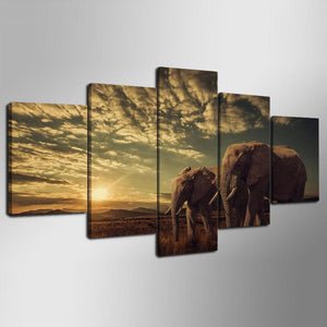 Framed 5 Panels - Elephants