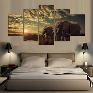 Framed 5 Panels - Elephants