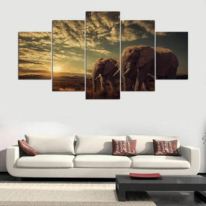 Framed 5 Panels - Elephants