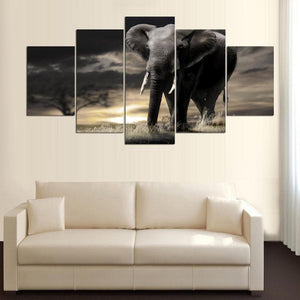 Framed 5 Panels - Elephant