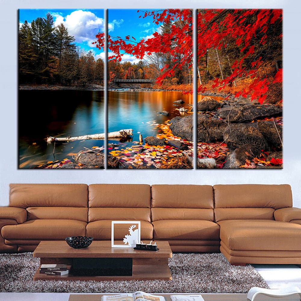 Pine Stretched  Framed 3 Panels - Landscape