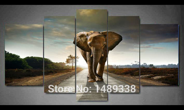 Framed 5 Panels - Elephant