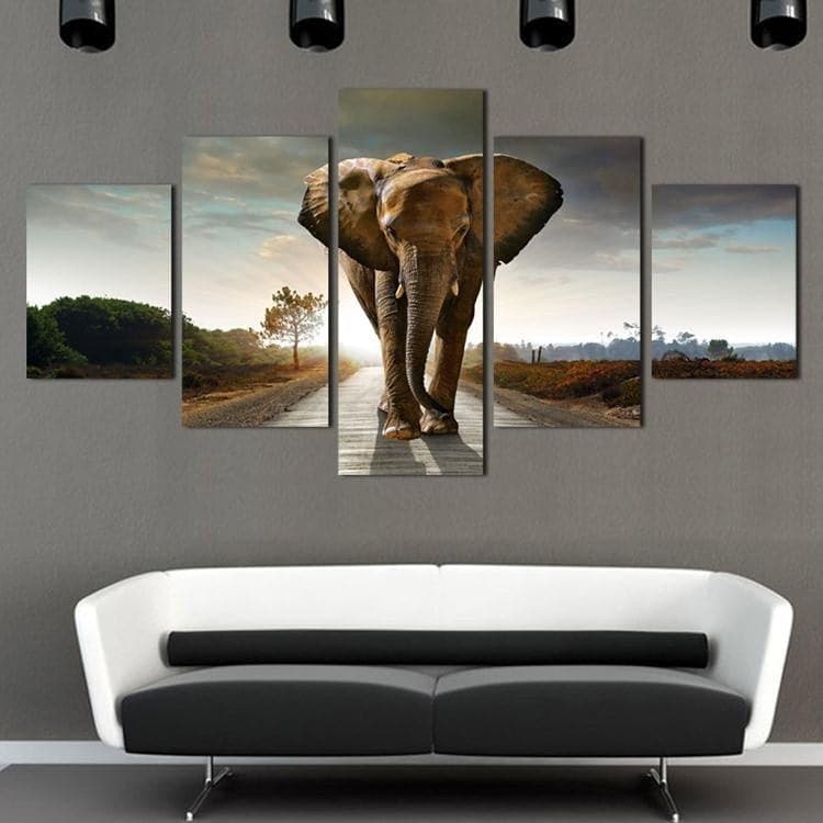 Framed 5 Panels - Elephant