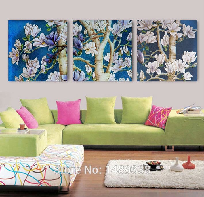 Pine Stretched  Framed 3 Panels - Flower