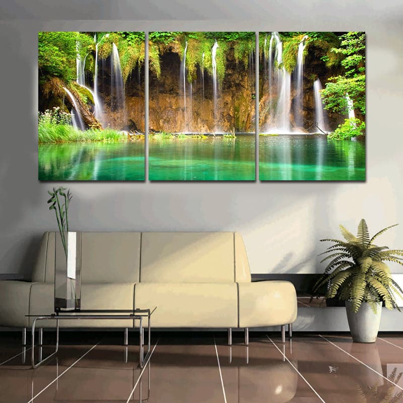 Pine Stretched  Framed 3 Panels - Water fall
