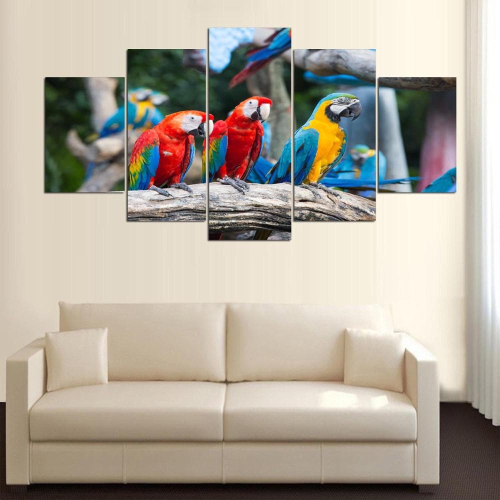 Framed 5 Panels - Parrots