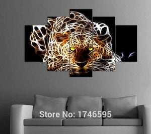 Framed 5 Panels - Leopard