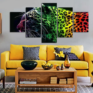 Framed 5 Panels - Leopard