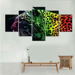 Framed 5 Panels - Leopard