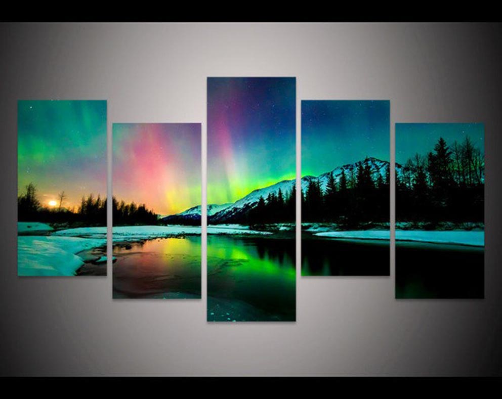 Framed 5 Panels - Northern lights