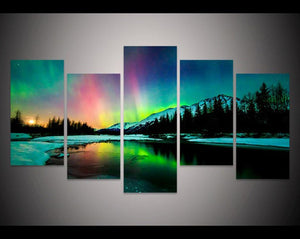 Framed 5 Panels - Northern lights