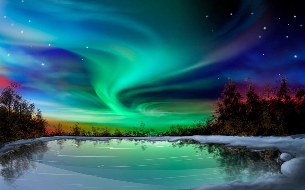 Pine Stretched  Framed 1 Panel - Northern lights