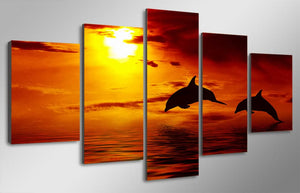 Framed 5 Panels - Dolphin