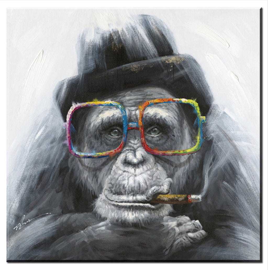 Pine Stretched  Framed 1 Panel - Smoking Orangutan