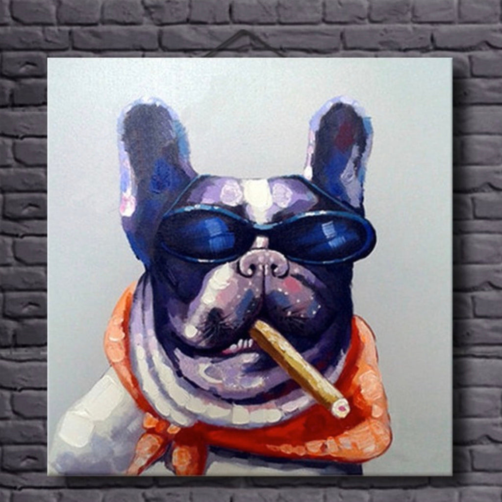 Pine Stretched  Framed 1 Panel - Smoking French Bulldog