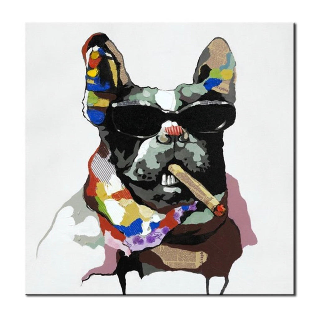 Pine Stretched  Framed 1 Panel - Smoking French Bulldog
