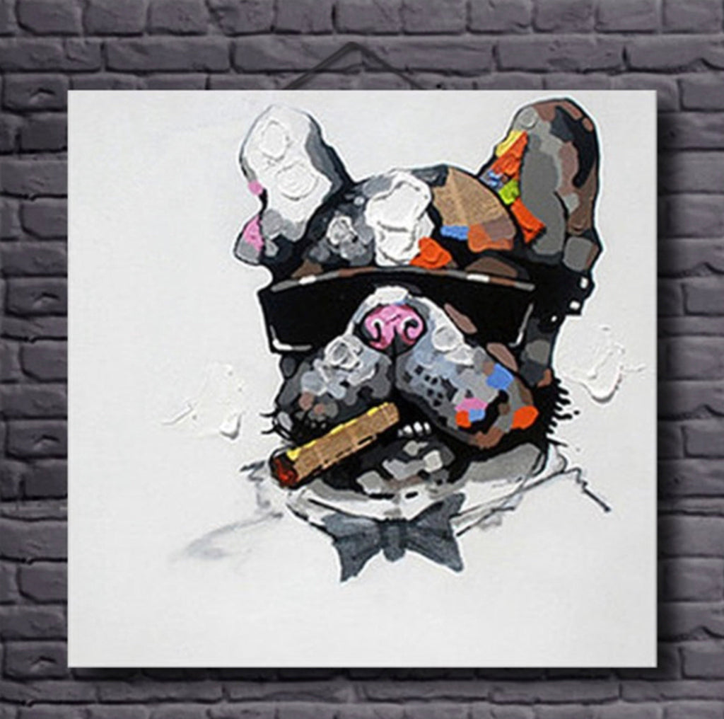 Pine Stretched  Framed 1 Panel - Smoking French Bulldog