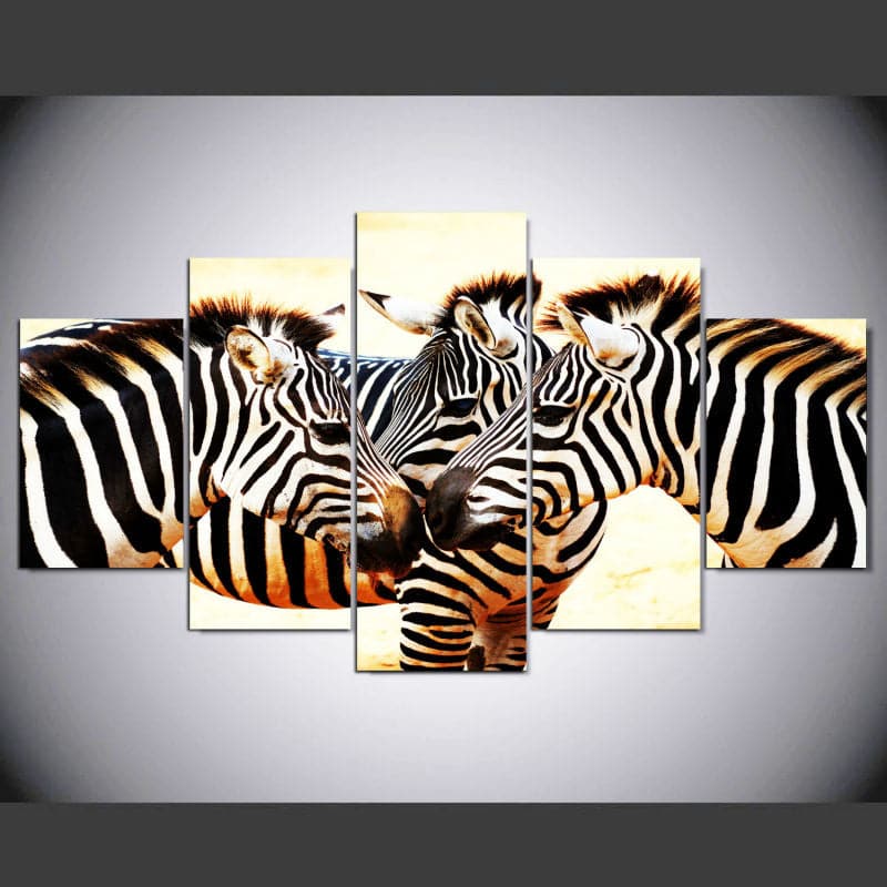 Framed 5 Panels - Zebra
