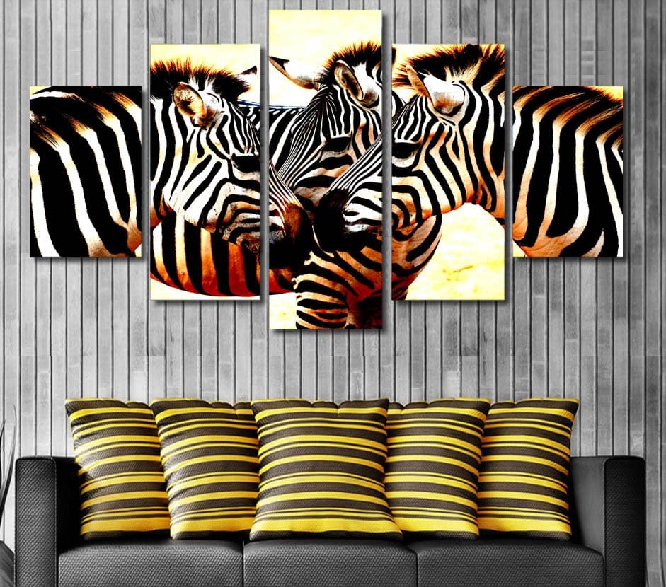 Framed 5 Panels - Zebra