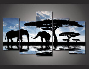 Framed 5 Panels - Elephant