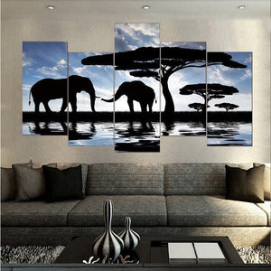 Framed 5 Panels - Elephant