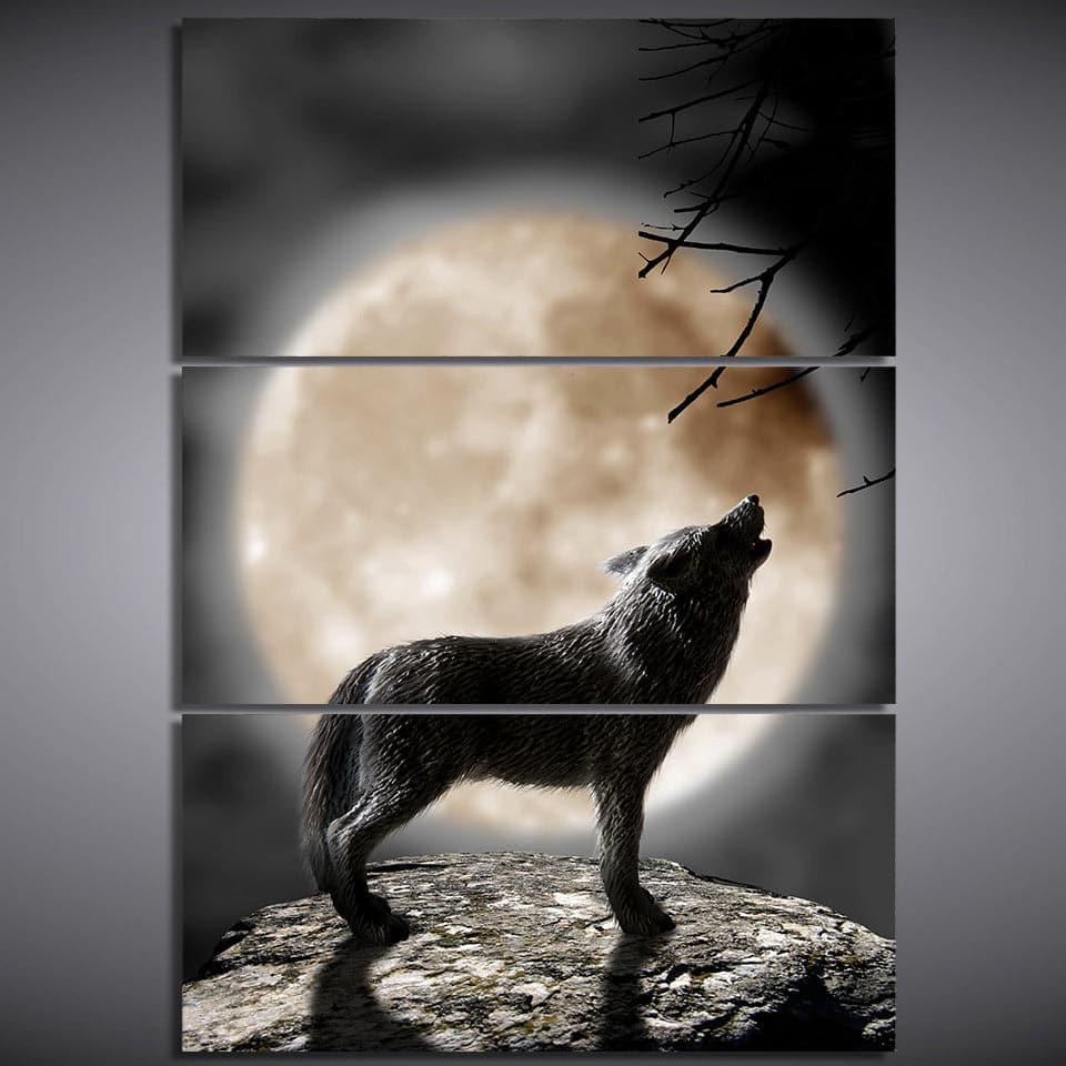 Pine Stretched  Framed 3 Panels - Wolf