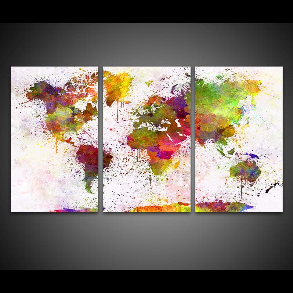 Framed 3 Panels - World Map