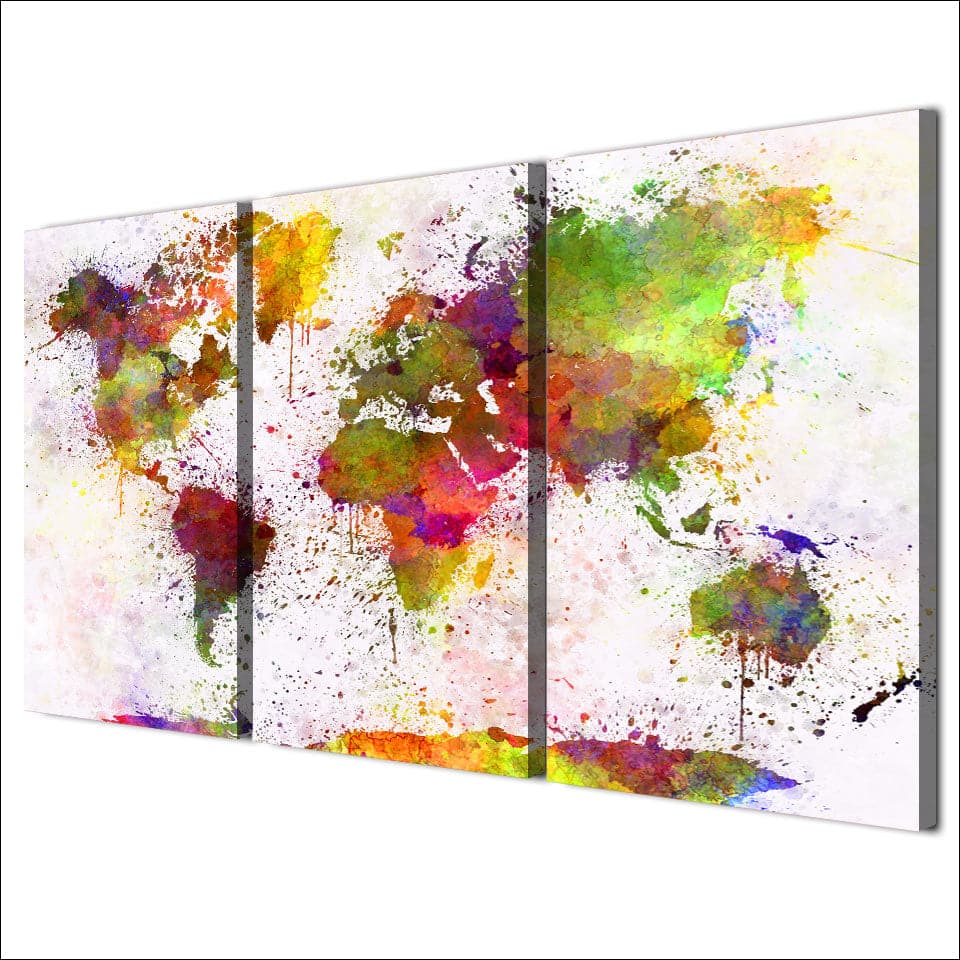 Framed 3 Panels - World Map