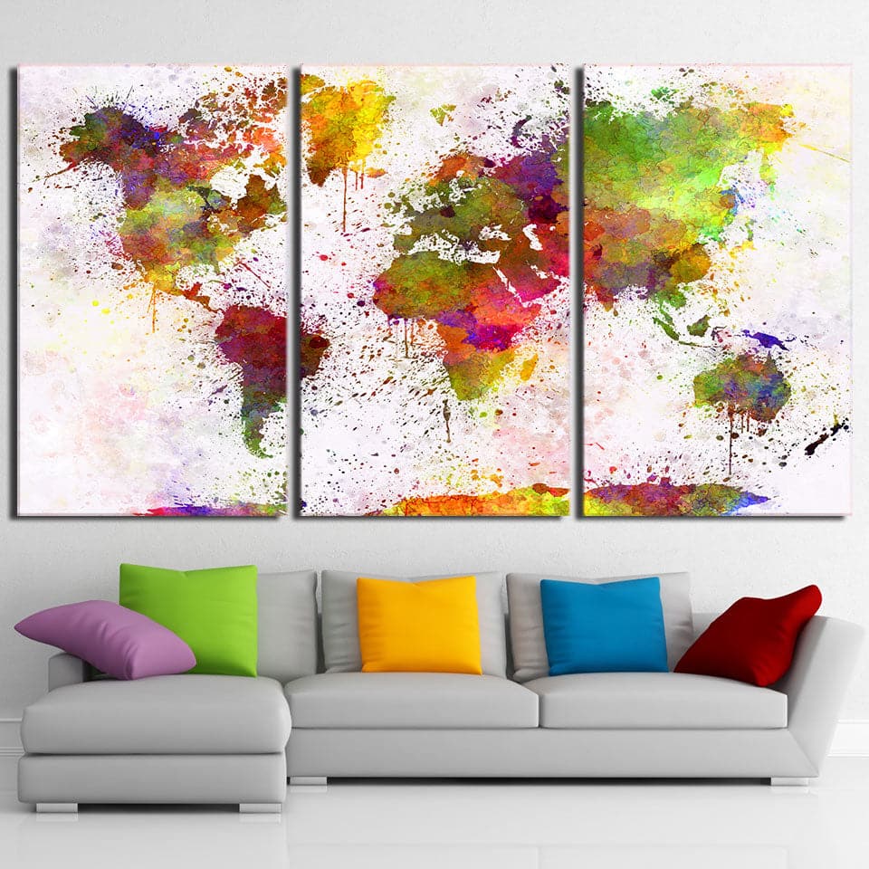 Framed 3 Panels - World Map