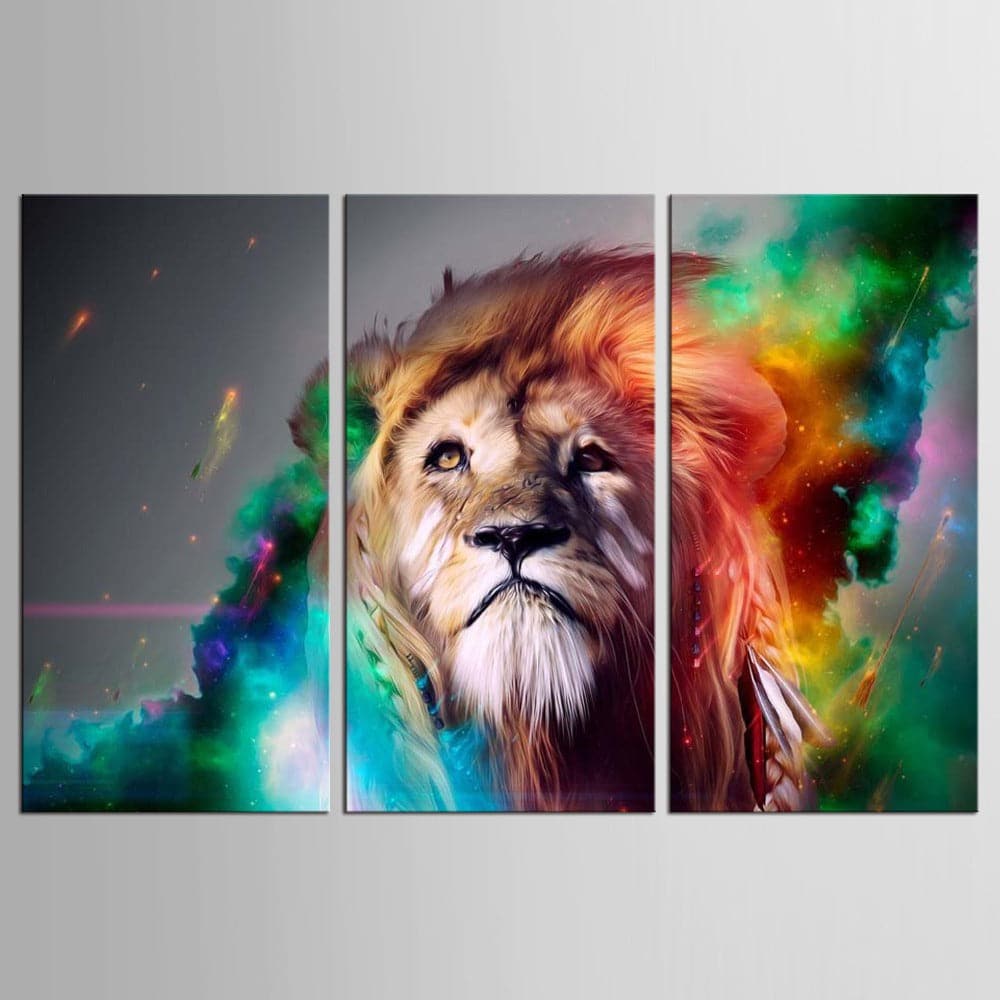 Pine Stretched  Framed 3 Panels - Lion