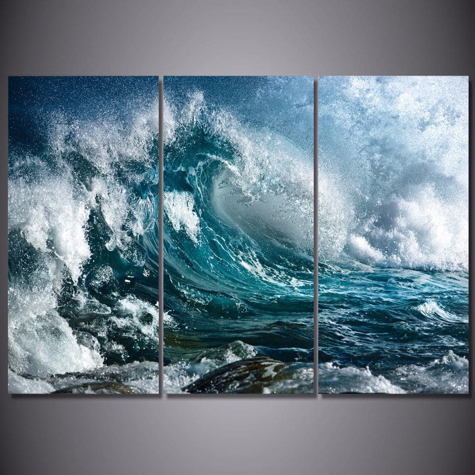 Pine Stretched  Framed 3 Panels - Wave