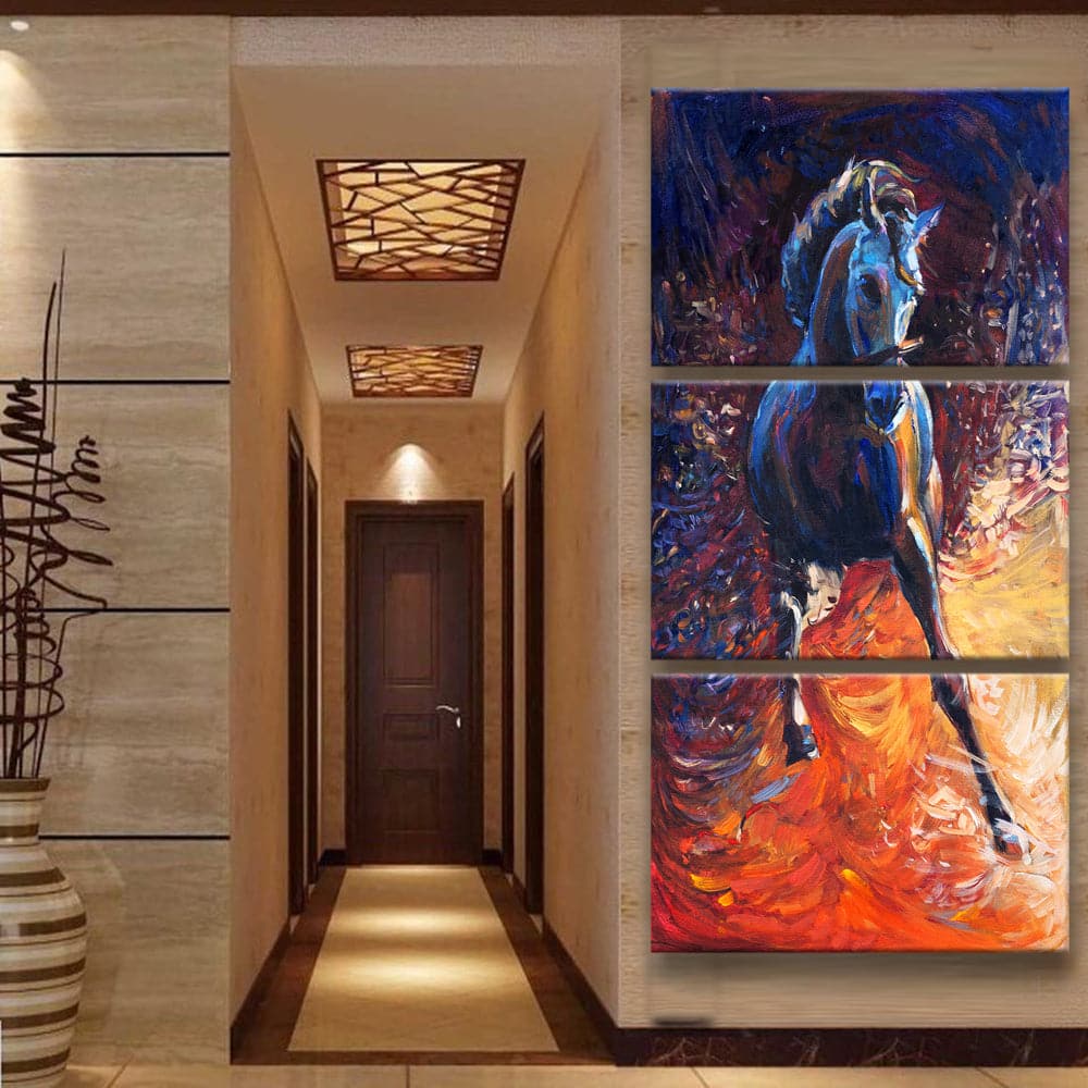 Pine Stretched  Framed 3 Panels - Horse