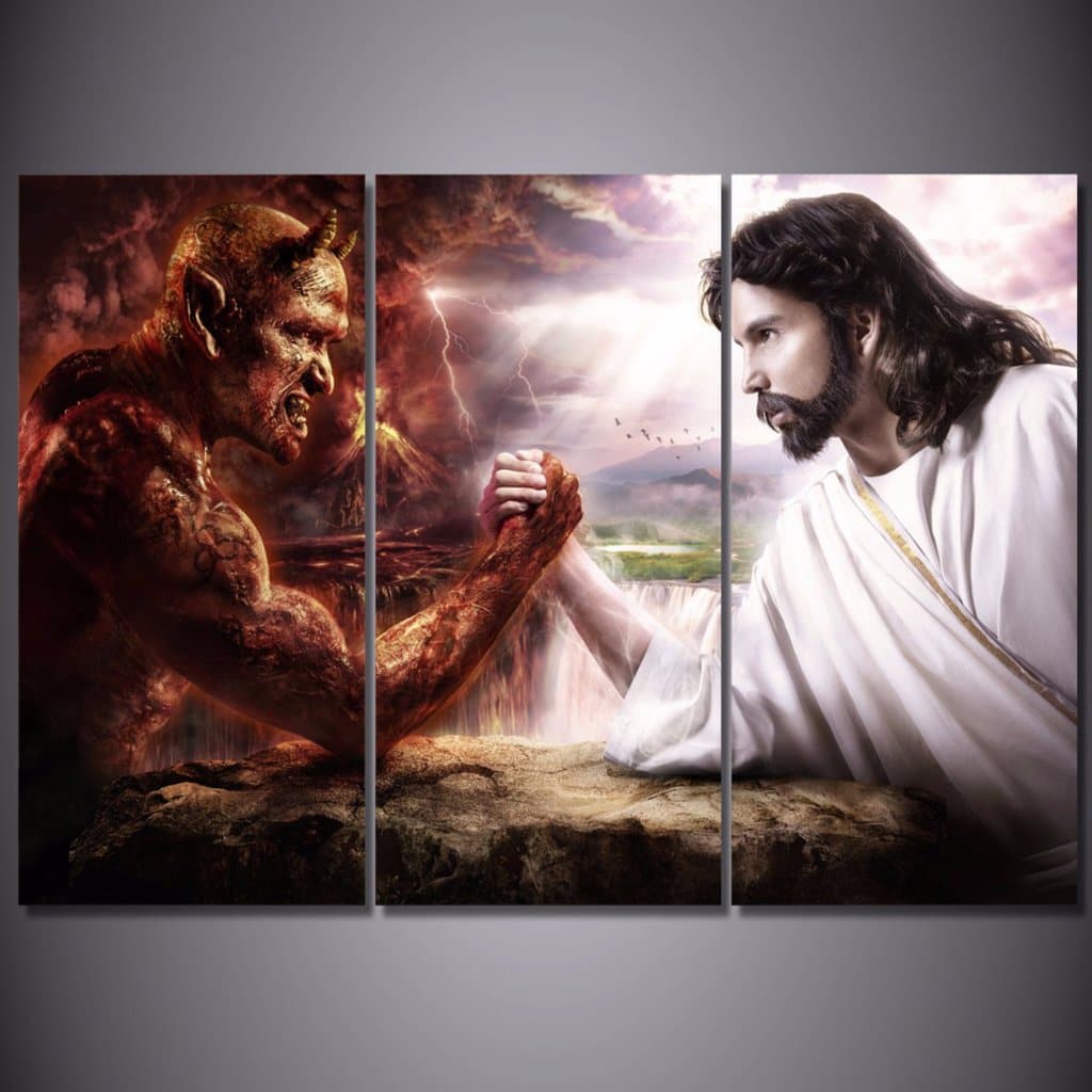 Framed 3 Panels - Satan vs Jesus