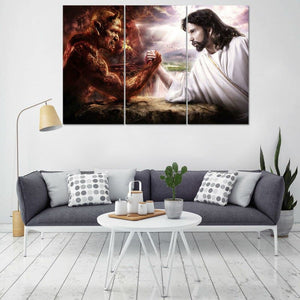 Framed 3 Panels - Satan vs Jesus