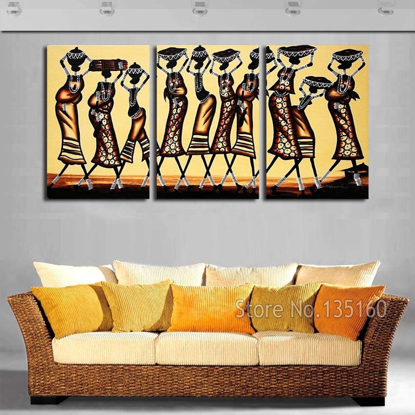 Pine Stretched  Framed 3 Panels - Africa