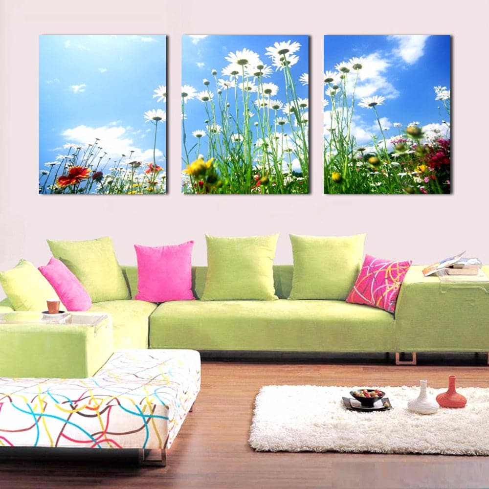 Pine Stretched  Framed 3 Panels - Flower