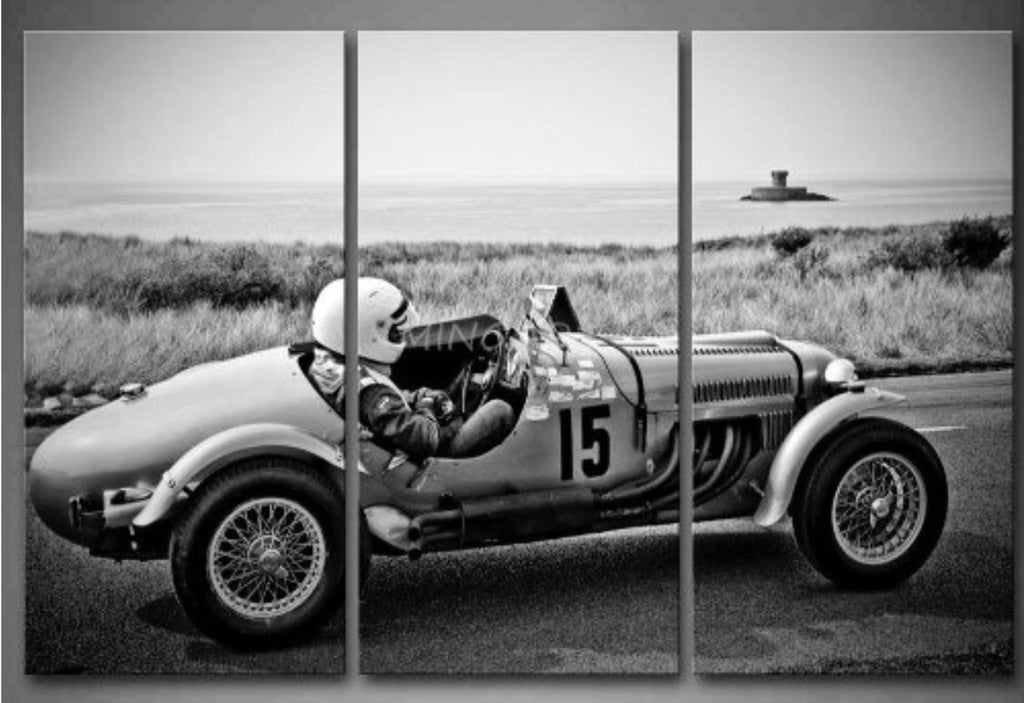 Pine Stretched  Framed 3 Panels - Car Race