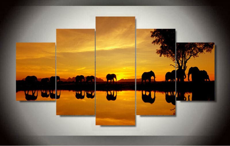Framed 5 Panels - Elephant