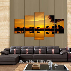 Framed 5 Panels - Elephant