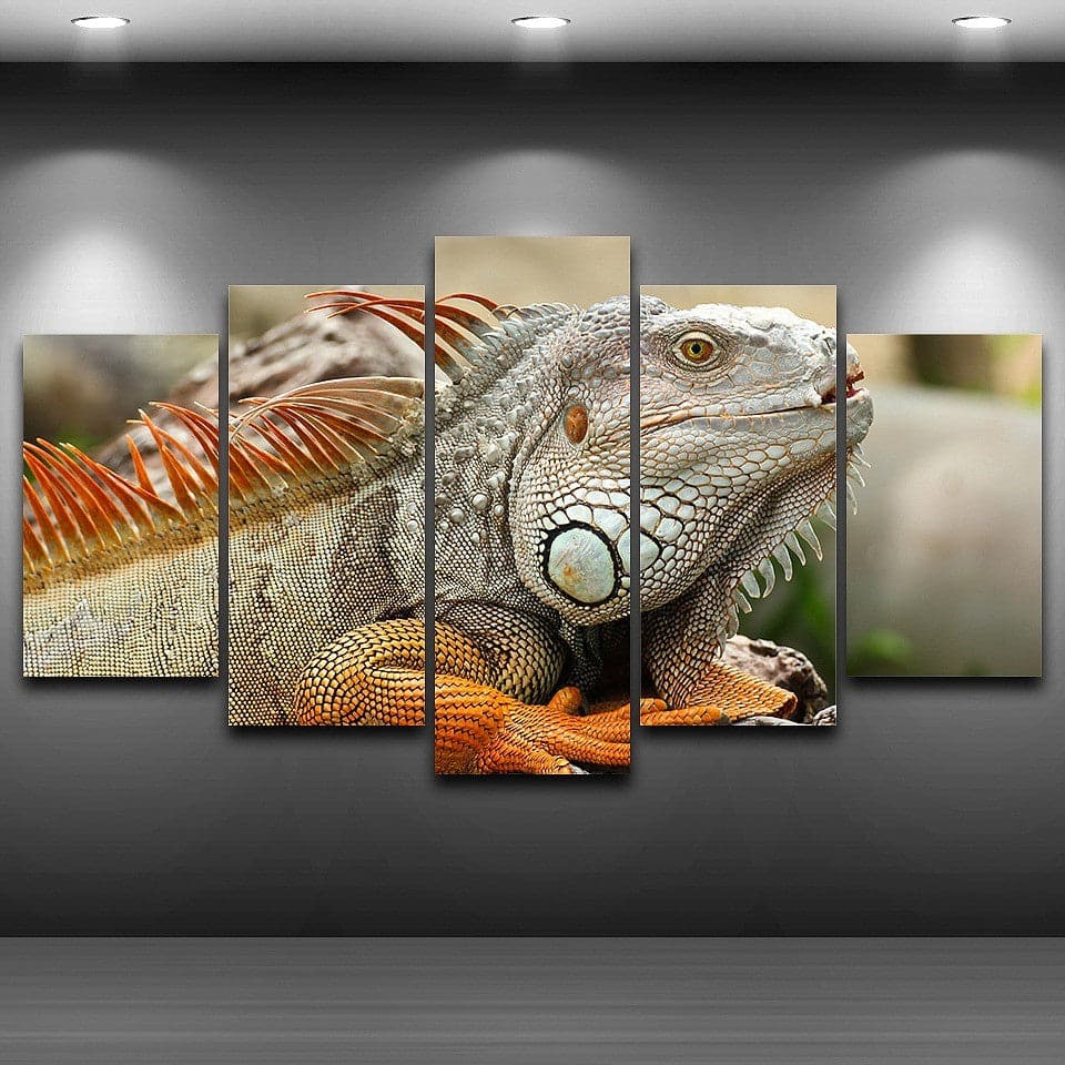 Pine Stretched  Framed 5 Panels - Lizard