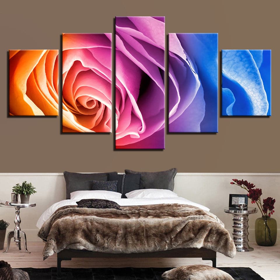 Pine Stretched  Framed 5 Panels - Rose